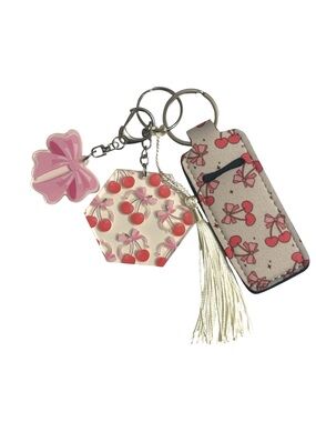 Coquette Cherry and Bow Print Hexagon Acrylic Keychain Set